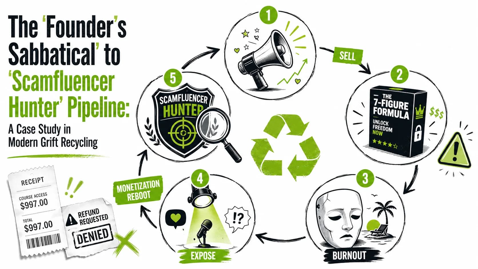 The 'Founder's Sabbatical' to 'Scamfluencer Hunter' Pipeline: A Case Study in Modern Grift Recycling