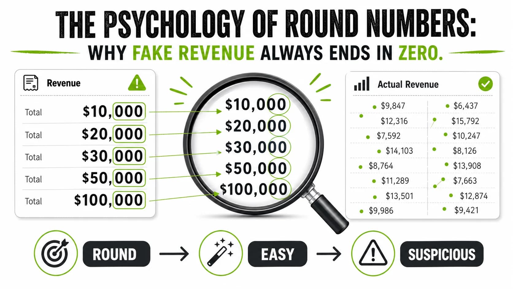 The Psychology of Round Numbers: Why Fake Revenue Always Ends in Zero