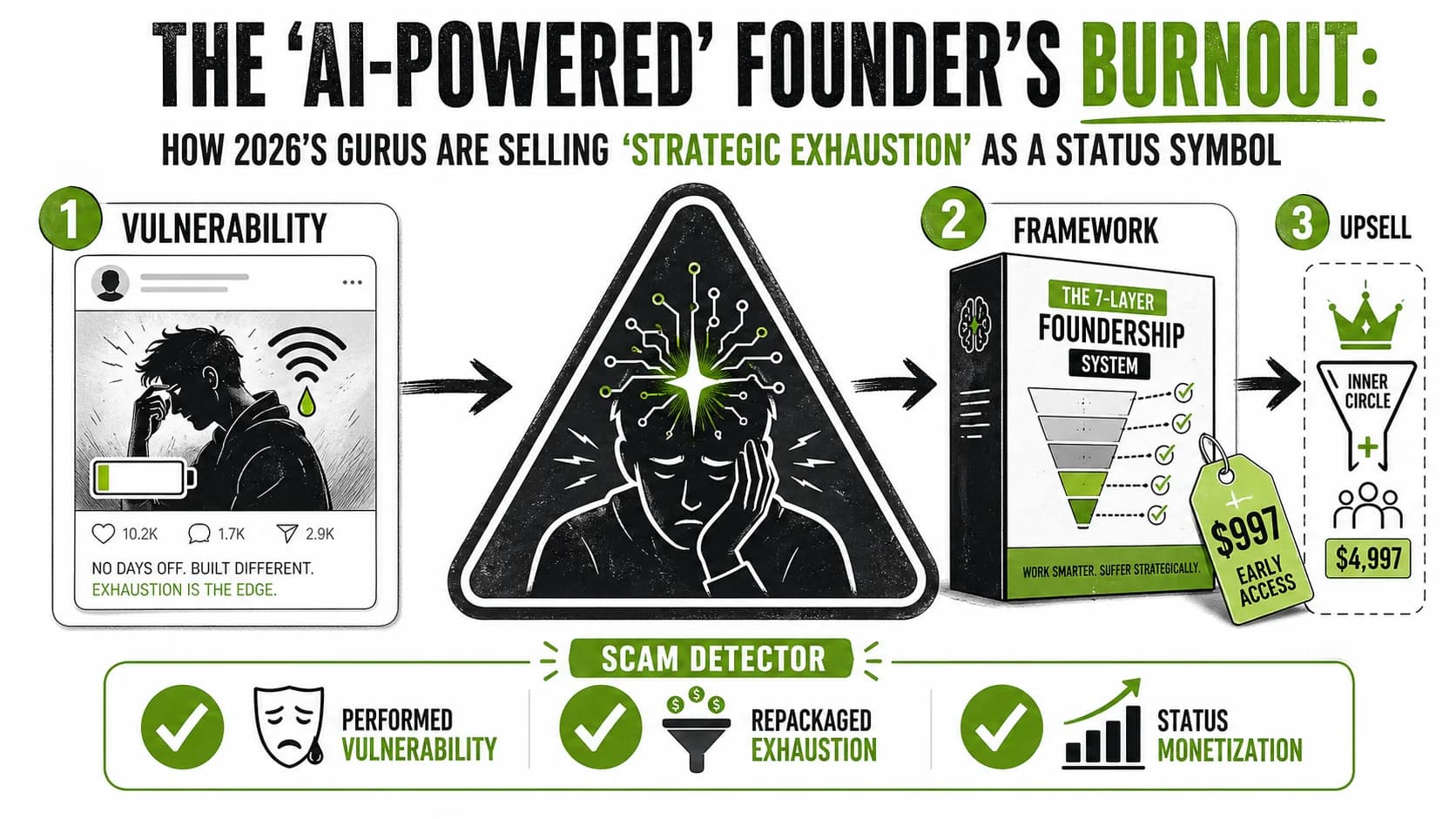 "The 'AI-Powered' Founder's Burnout: How 2026's Gurus Are Selling 'Strategic Exhaustion' as a Status Symbol"slug: "the-ai-powered-founders-burnout-how-2026-gurus-are-selling-strategic-exhaustion-as-a-status-symbol"description: "Burnout is so 2025. The latest guru grift? Selling 'strategic exhaustion' as a deliberate high-performance tactic. We dissect the playbook and show you how to spot this toxic trend."date: '2026-01-31'