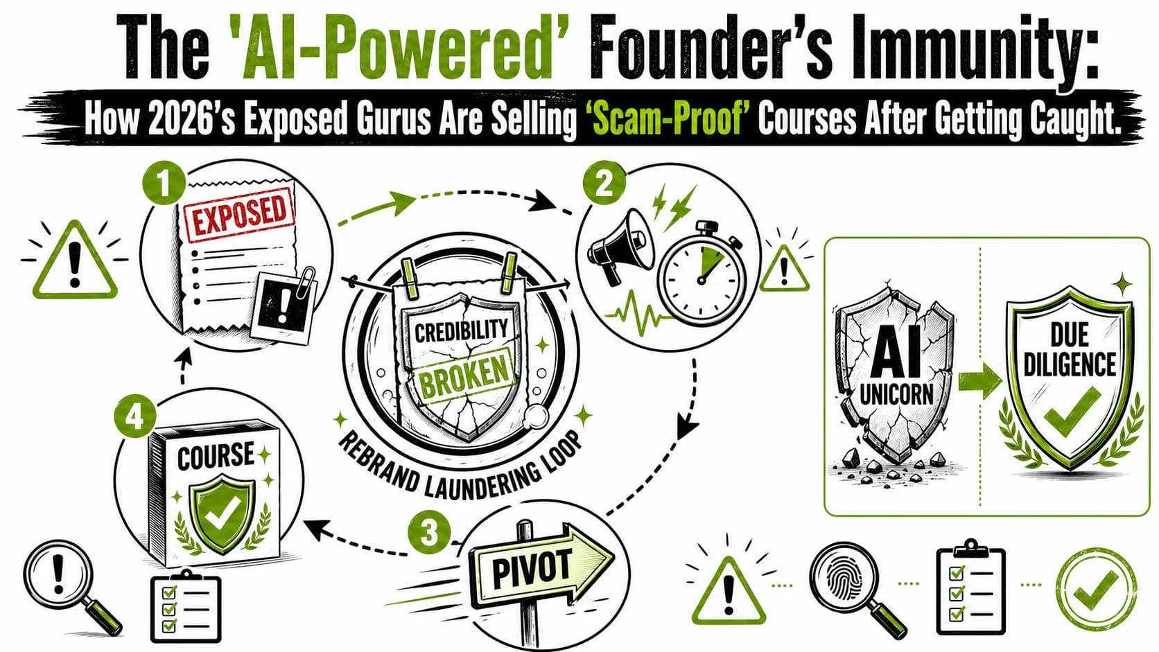 The 'AI-Powered' Founder's Immunity: How 2026's Exposed Gurus Are Selling 'Scam-Proof' Courses After Getting Caught