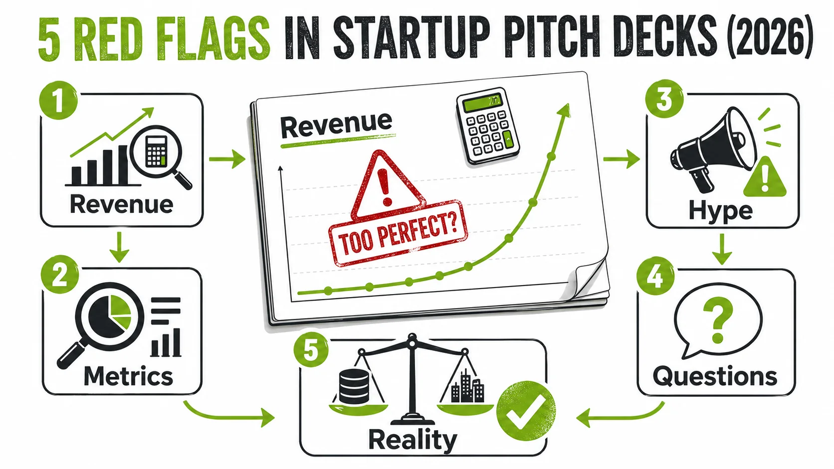 A checklist with five verification steps for pitch deck analysis