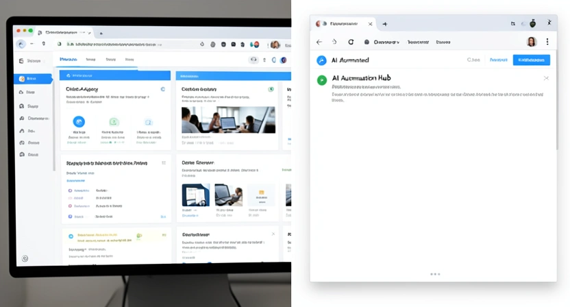 A comparison screenshot of a real agency's client dashboard versus a fake AI agency's empty, templated interface