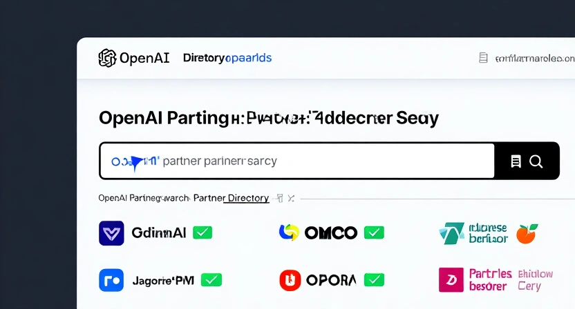Screenshot of the official OpenAI partner directory webpage, highlighting the search function and list of verified partner logos
