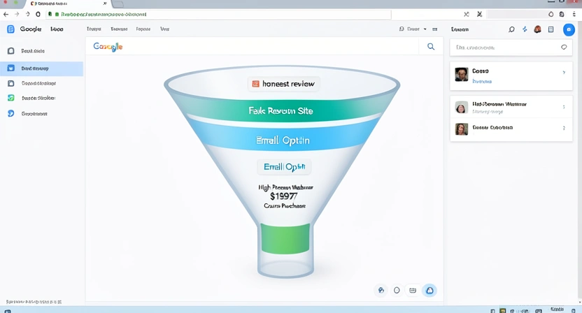 A funnel graphic showing the user journey from a Google search for 