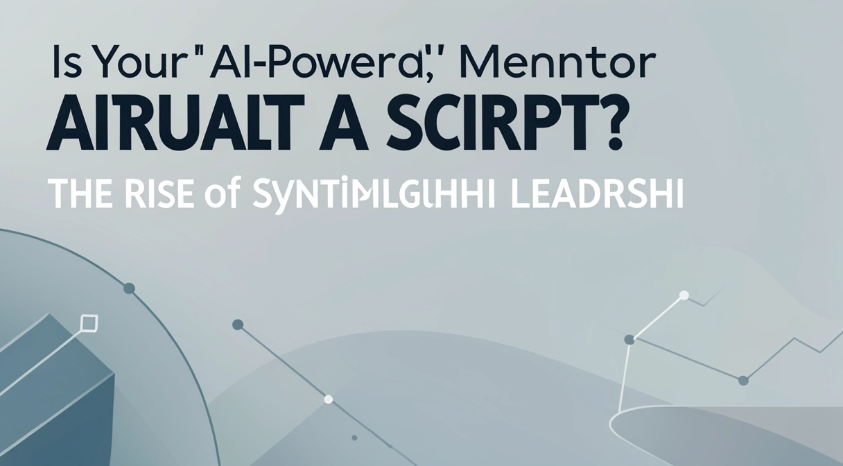 A conceptual illustration of a humanoid robot with a polished suit and a friendly face, standing at a podium giving a TED-style talk. Behind it, a large screen displays a complex, glowing neural network. The audience is a sea of blurred, faceless people, some holding phones that show AI-generated text.