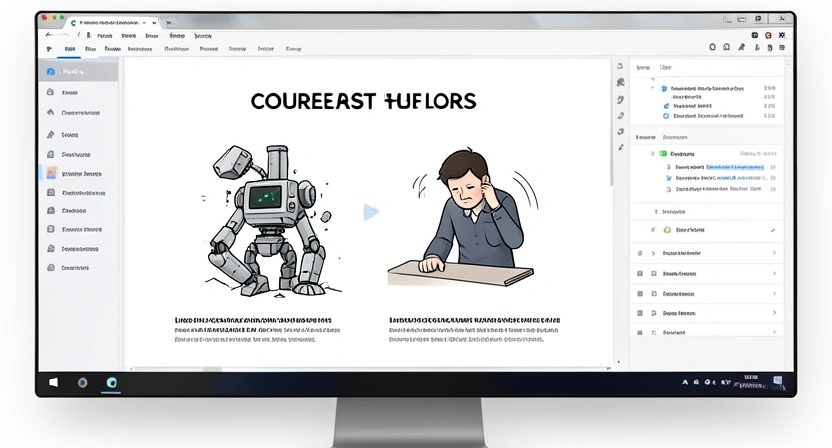 A depressing infographic showing a downward arrow from 'Course Cost ($2,500)' to 'Hourly Wage ($12/hr)' next to icons of a broken robot and an exhausted person.