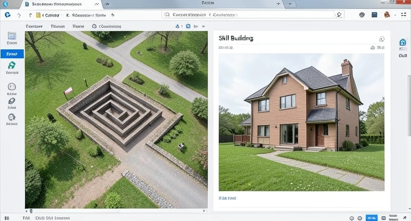 A simple path illustration: one fork leads to a 'Course' sign ending in a maze; the other leads to 'Skill Building' ending at a small, solid house.