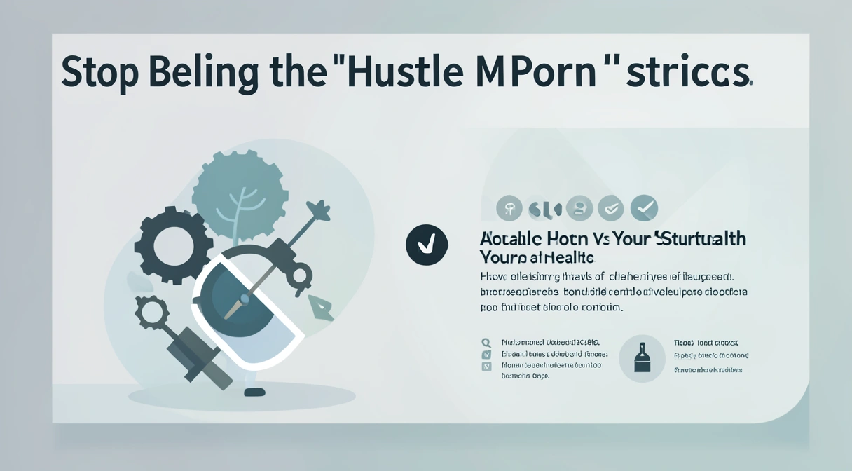 A satirical illustration of a stressed founder chained to a laptop at 4 AM, surrounded by empty coffee cups and floating, glowing icons of vanity metrics like 'Likes', 'Hours Worked', and 'Fake Revenue Screenshots'. A second, calmer founder sits at a tidy desk in daylight, looking at a simple dashboard showing 'Profit', 'Customer Retention', and 'Sleep'.