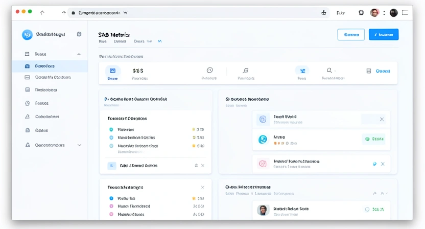 Screenshot of a ProfitWell or ChartMogul dashboard highlighting key SaaS metrics: Net Dollar Retention (NDR) at 112%, Customer Acquisition Cost (CAC) at $450, and CAC Payback Period at 14 months.