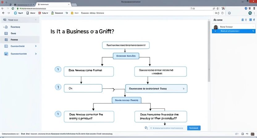 A flowchart titled 'Is It a Business or a Grift?' with questions like 'Does revenue come from the product or the story of the product?'