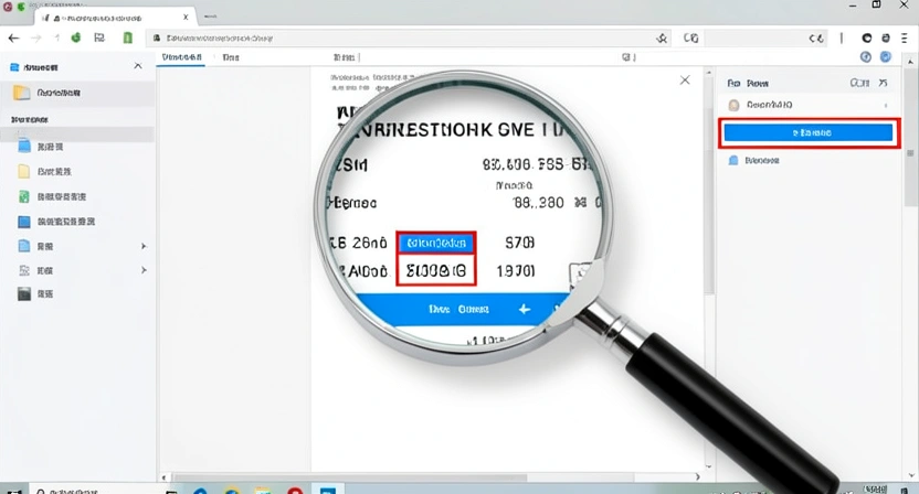 A hand holding a magnifying glass over a credit card statement, with only 3 line items highlighted.