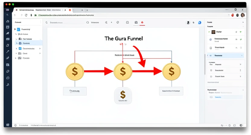 A screenshot of a convoluted webinar funnel flowchart with steps like
