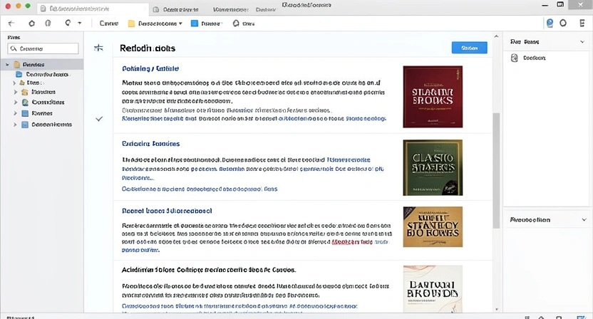 Screenshot of a curated reading list in an app like Readwise or Notion. The list is titled 'Anti-Guru Reading List' and includes books like 'Playing to Win' by A.G. Lafley & Roger Martin, 'Good Strategy/Bad Strategy' by Richard Rumelt, and 'The Innovator's Dilemma' by Clayton Christensen, alongside links to Harvard Business Review and Stanford Graduate School of Business articles.