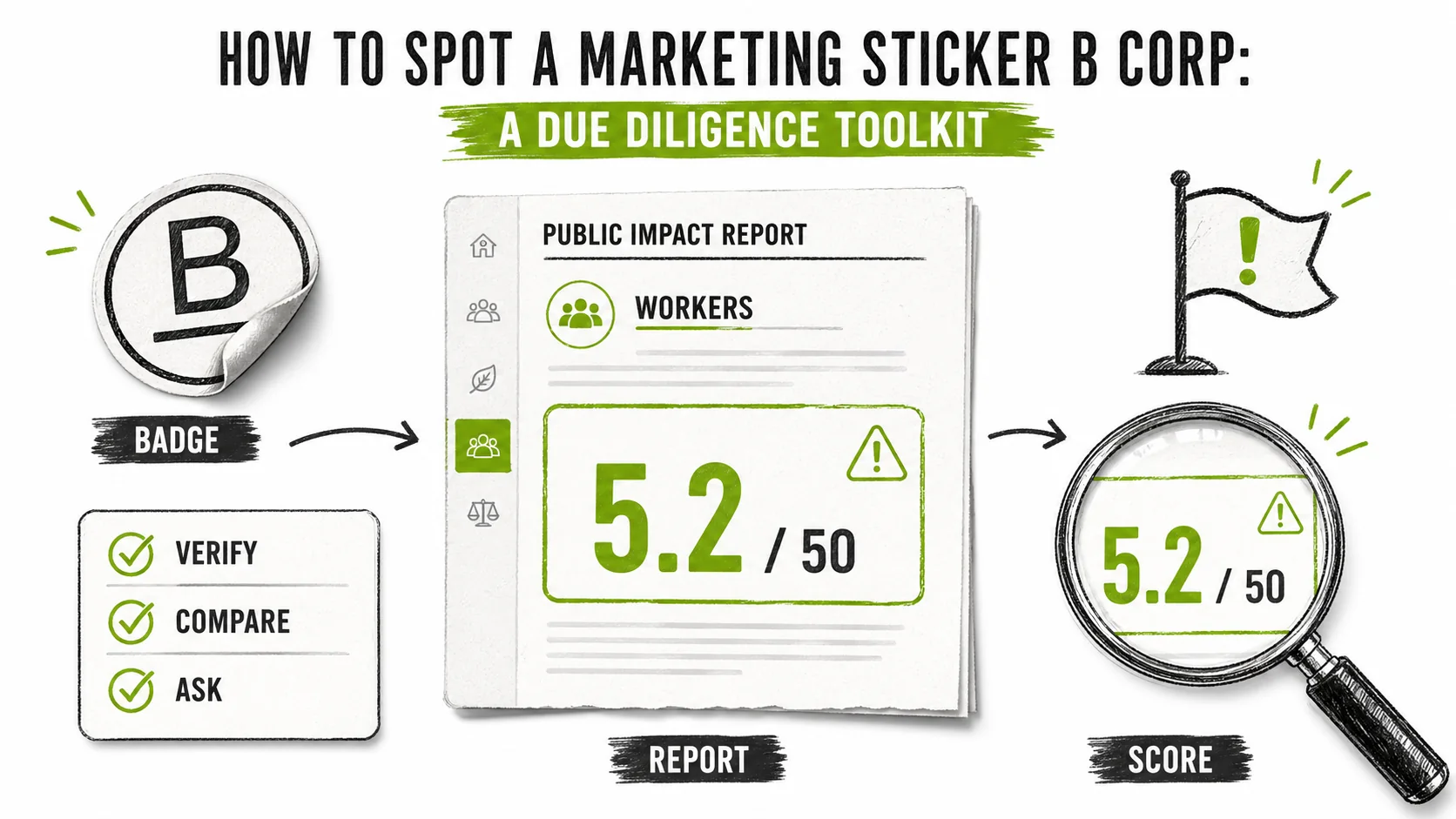 Screenshot of a public B Impact Report PDF for a fictional company. The screenshot is scrolled to the 